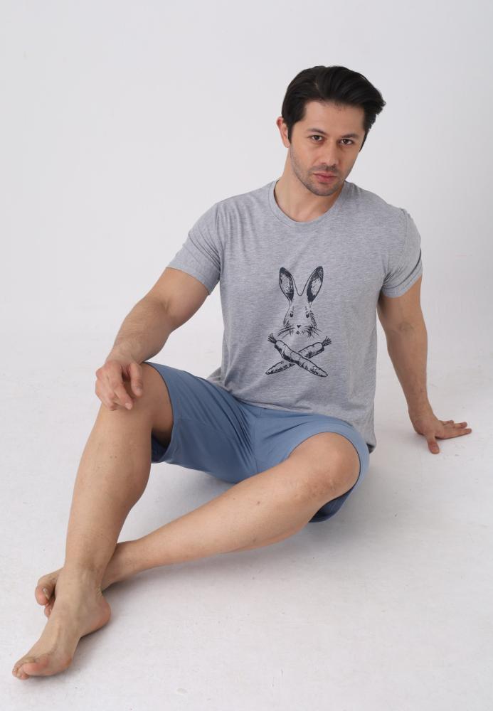 Pijama barbat cu maneca scurta si pantaloni 3/4, culoare gri , Engros